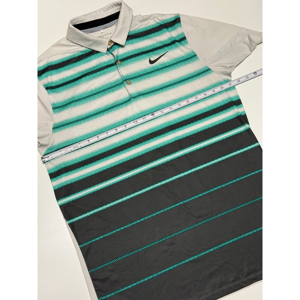 Nike Golf Dri-FIT Mens Medium Polo Shirt Green Black Striped Standard Fit M - Picture 2 of 4